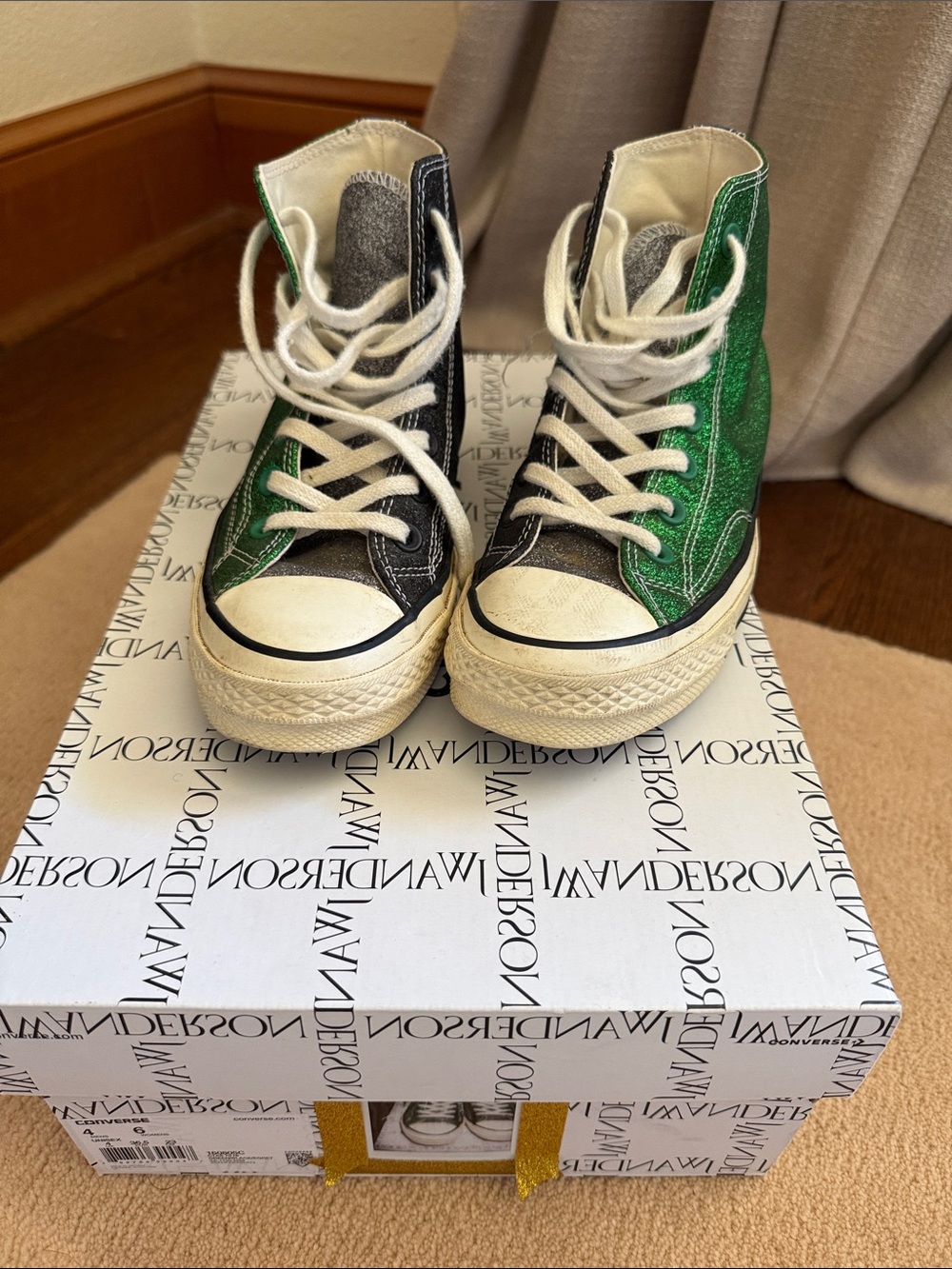 JW ANDERSON x Converse Green and Black Glitter High-Top Sneakers